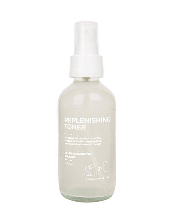 Brown and Coconut Replenishing Toner on white background